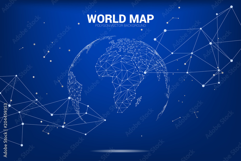 Aufkleber Globe 3D World map wireframe dot connect line polygon : concept of Digital network