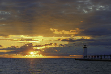 Manistee North Pier Light at Sunset