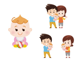 女の子の赤ちゃんとパパとママ