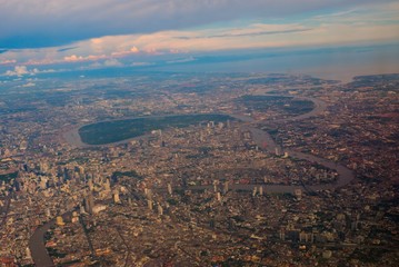 Aerial view of Bangkok city and the Chao Phraya river, Thailand