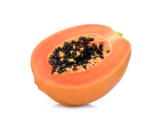 half cut of ripe papaya with seeds isolated on white background