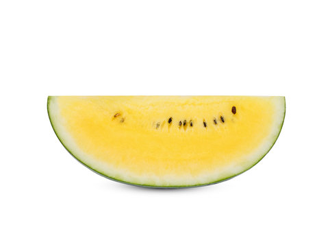 sliced yellow watermelon isolated on white background