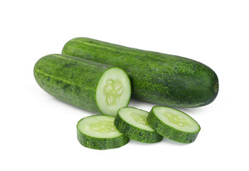 whole and slice cucumber isolated on white background