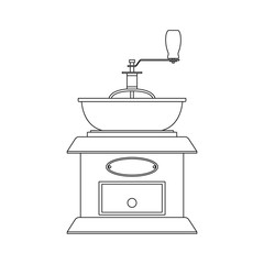 Vector black-and-white illustration of a retro of the manual coffee grinder.