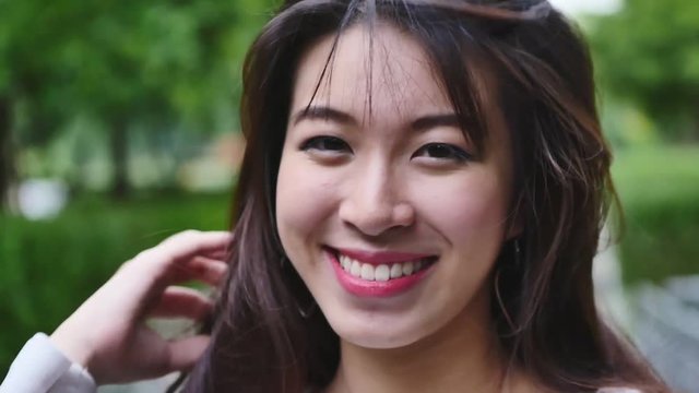 Close up of beautiful young asian woman face 