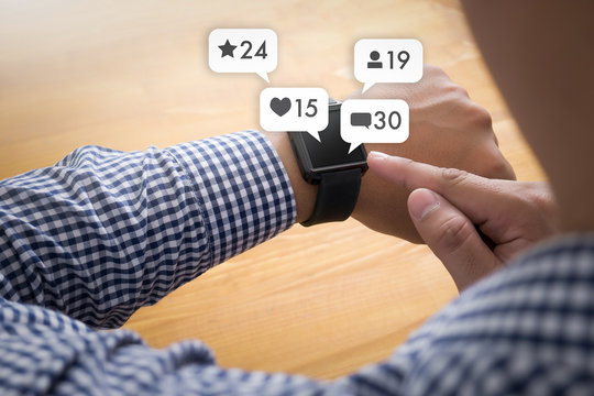 Contact us  sms media man use  smart phone social media network pop notification icons