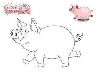 Coloring the Cute Cartoon Pig. Educational Game for Kids. Vector illustration