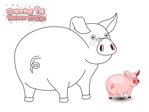 Coloring the Cute Cartoon Pig. Educational Game for Kids. Vector illustration