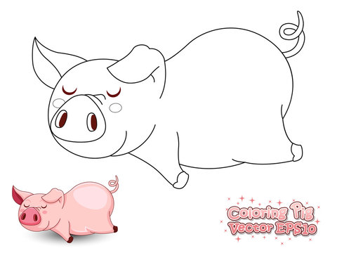 Coloring the Cute Cartoon Pig. Educational Game for Kids. Vector illustration