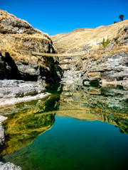 Q'eswachaca, a bridge made of grass, hanging over the Apurimac river, Quehue, Cusco, Peru