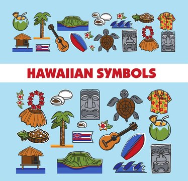 Hawaii travel famous landmark vector symbols