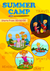 Kids making sand castle in summer camp