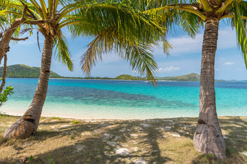 Tropical beach seascape view on the Bulog Dos island, Palawan, Philippines