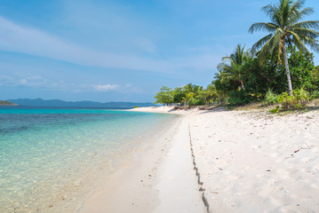 Tropical beach seascape view on the Bulog Dos island, Palawan, Philippines