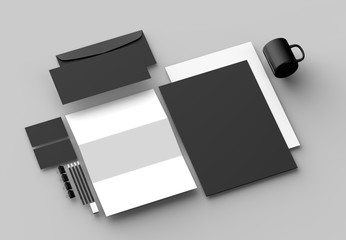 Corporate identity stationery mock up isolated on gray background. 3D illustrating.