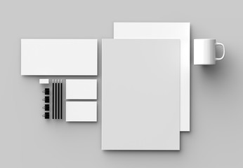 Corporate identity stationery mock up isolated on gray background. 3D illustrating.