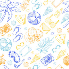 Summer seamless pattern with beach elements