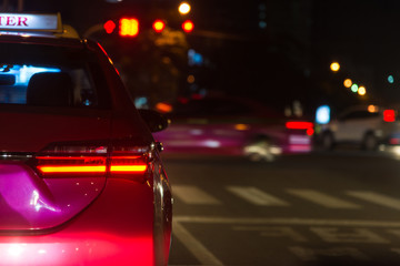 Fototapeta premium Traffic jams in Bangkok city - row of cars on the bad traffic at night time