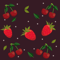 Straberries and cherries pattern background cartoons vector illustration graphic design