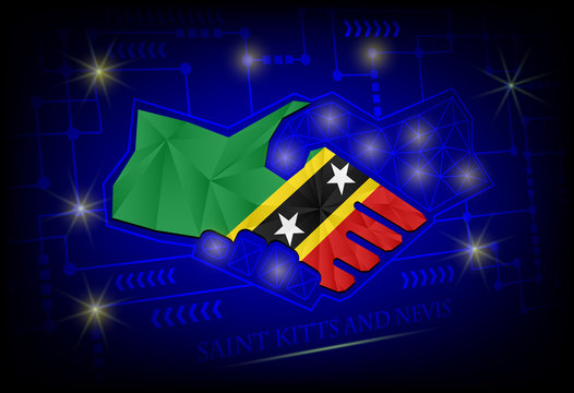 Handshake logo made from the flag of Saint Kitts and Nevis.