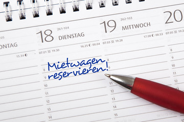 Eintrag im Kalender: Mietwagen reservieren