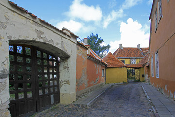 Fototapeta na wymiar Street view with old colorful houses in the old town of Tallinn, Estonia, Europe