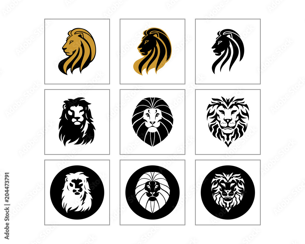 Canvas Prints lion head silhouette image vector icon set