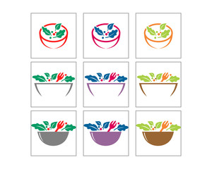 salad cuisine culinary vegan vegetable bowl image vector icon logo image set