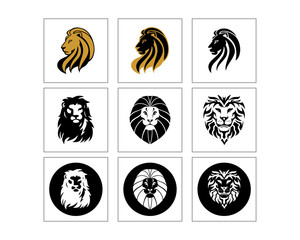 lion head silhouette image vector icon set