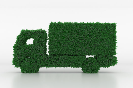 3D Illustration, Shape of a Truck with green Grass