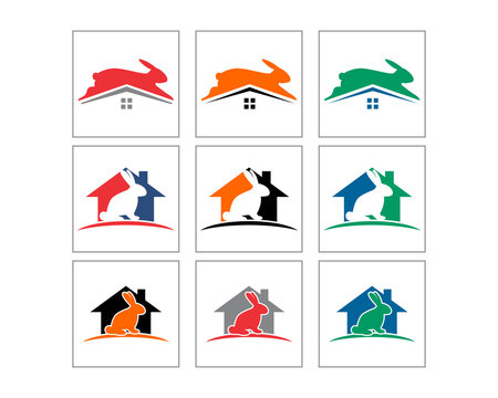 rabbit bunny residence residential house housing real estate logo image vector icon