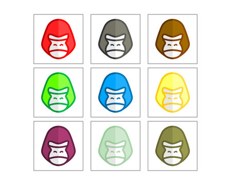 colorful gorilla monkey ape chimp primate head image vector icon logo set