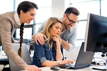 Group of business people and software developers working as a team in office