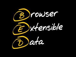 BED - Browser Extensible Data acronym, technology concept background