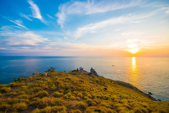 Beautiful sunset at Krating Cape, Nai Harn beach, Phuket, Thailand