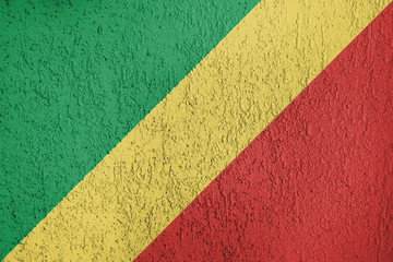 Texture of Republic of the Congo flag on the wall of the plaster. 