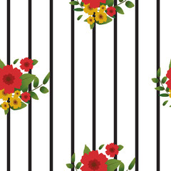 Floral seamless pattern with stripes, vector