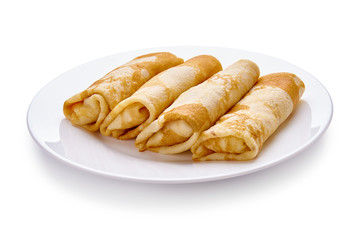 pancakes with cheese are isolated on a white background