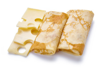 pancakes with cheese are isolated on a white background
