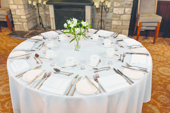 Restaurant table prepared to serve food