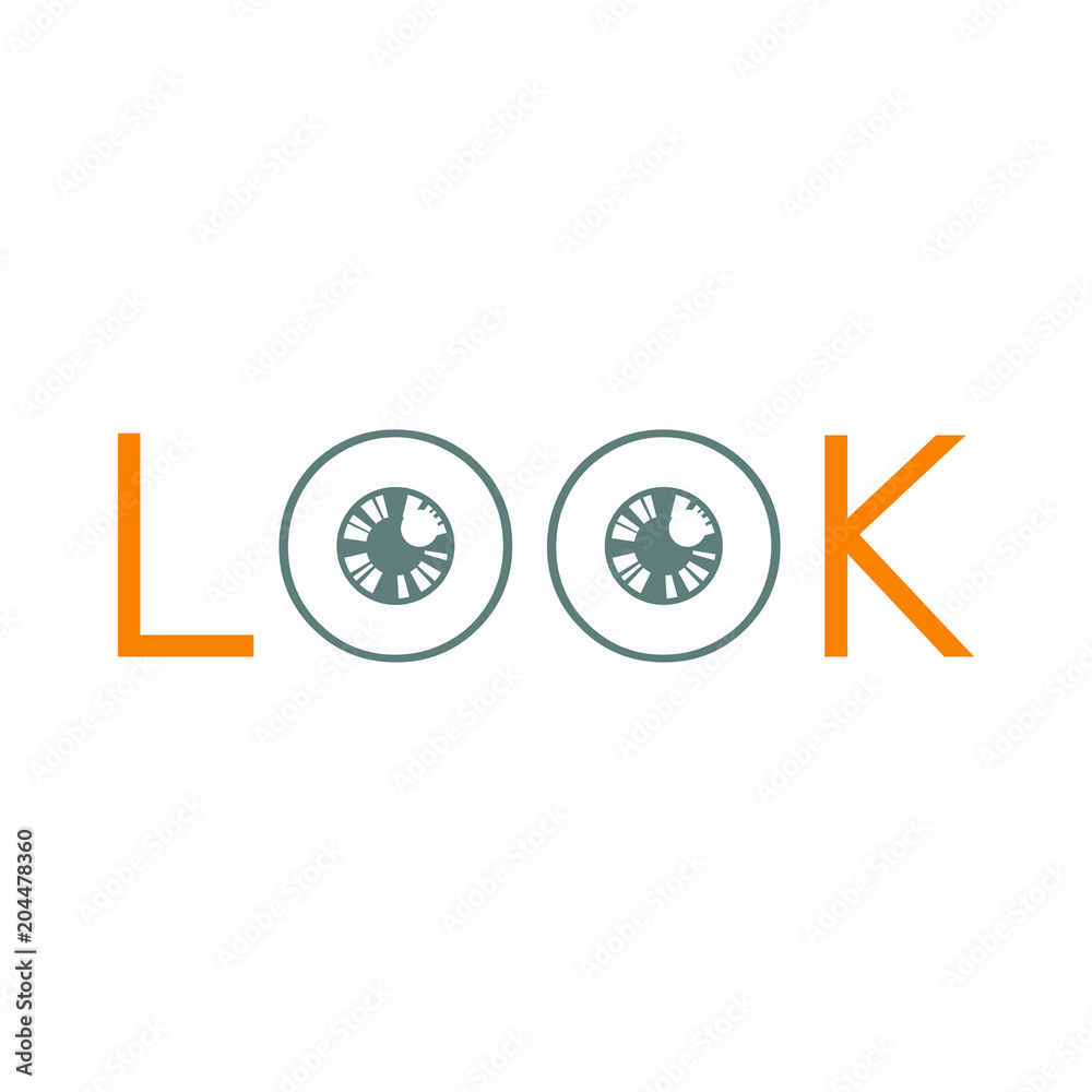 Poster logotipo look con ojos en gris y naranja