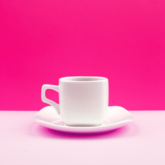 Minimal concept of white coffee cup on vivid background with copy space, stylish set, isolated