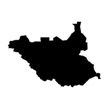 black silhouette country borders map of South Sudan on white background. Contour of state. Vector illustration