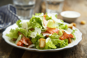 Caesar salad with smoked salmon
