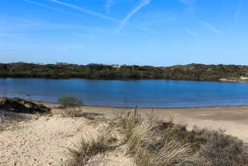landscape dunes with lake, national park kennemerland, in the Netherland, during spring
