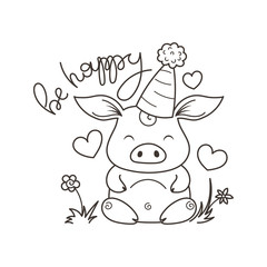 Cute cartoon pig in love. Symbol of New 2019 Year