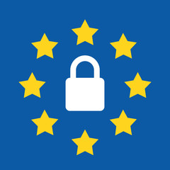 General data protection regulation padlock vector icon in flat style. GDPR illustration background. GDPR concept.