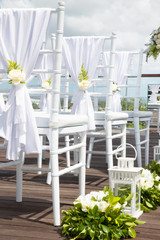 Beautiful boho wedding set up, flower decoration, tropical style