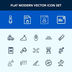 Modern, simple vector icon set with tool, bag, wallet, shopping, car, package, list, travel, delivery, home, cap, landscape, market, concept, man, internet, suit, male, supermarket, hat, boy icons