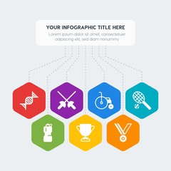 Flat geometric health, sports, nature infographic steps template with 7 options for presentations, advertising, annual reports
